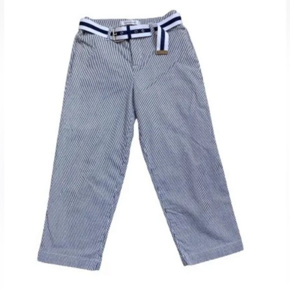 Croft & Barrow Stretch Cropped Pants W/Belt Sz 4 White Striped Capri Never Worn